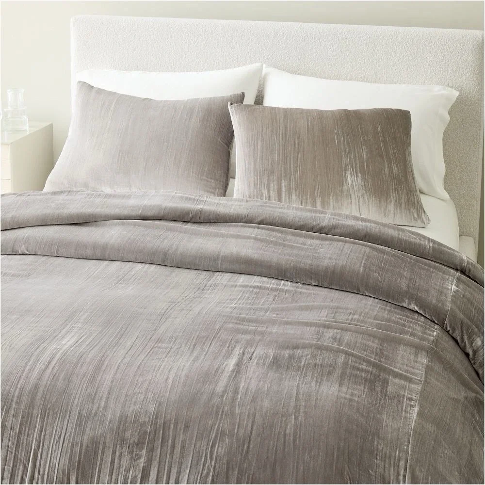 West Elm Velvet Duvet‎ Cover King/Cal King Silver Gray 92x108